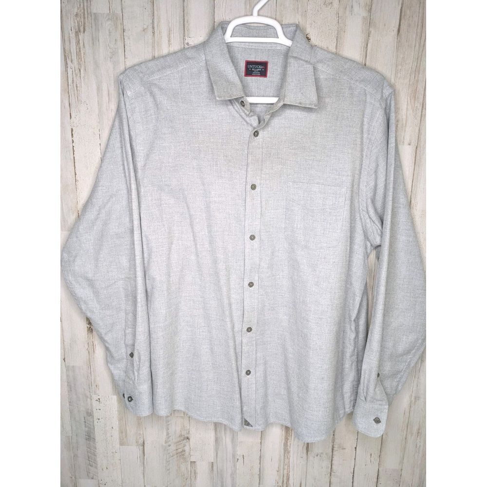 Untuckit Shirt Mens XXL 2XL Slim Gray Sherwood Flannel Long Sleeve Button Up